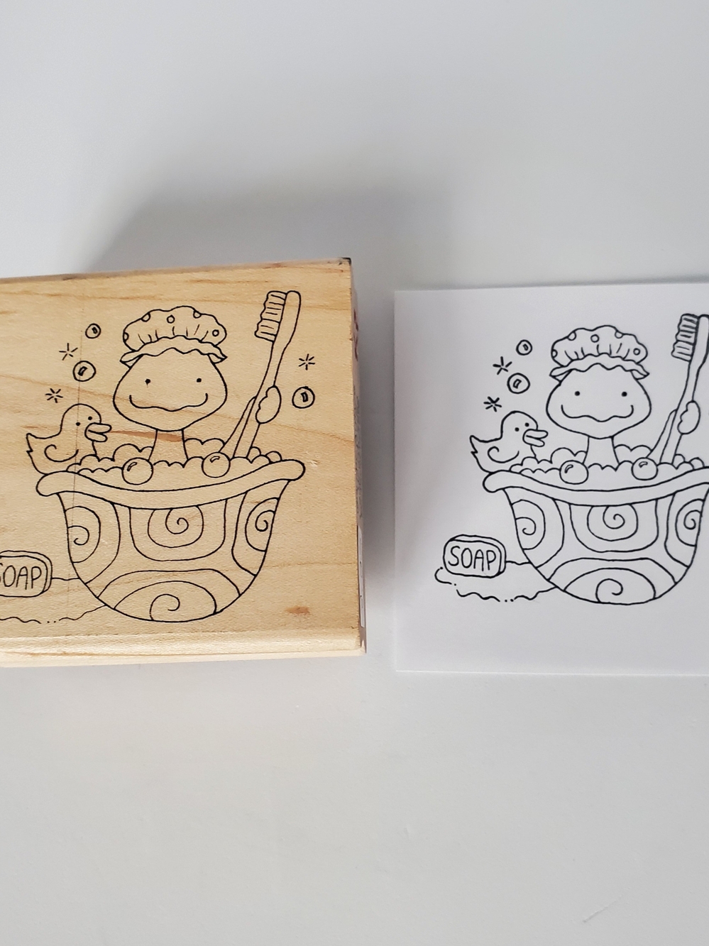 Inky Antics Turtle bubble bath rubber duck Wood Mounted Rubber Stamp - H2-0460-F